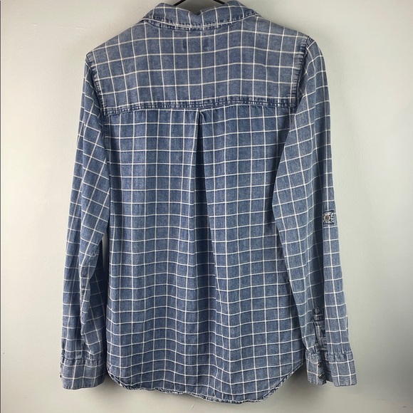 Tinsel Distressed Blue Plaid Casual Button Down Shirt Size M - Picture 5 of 6